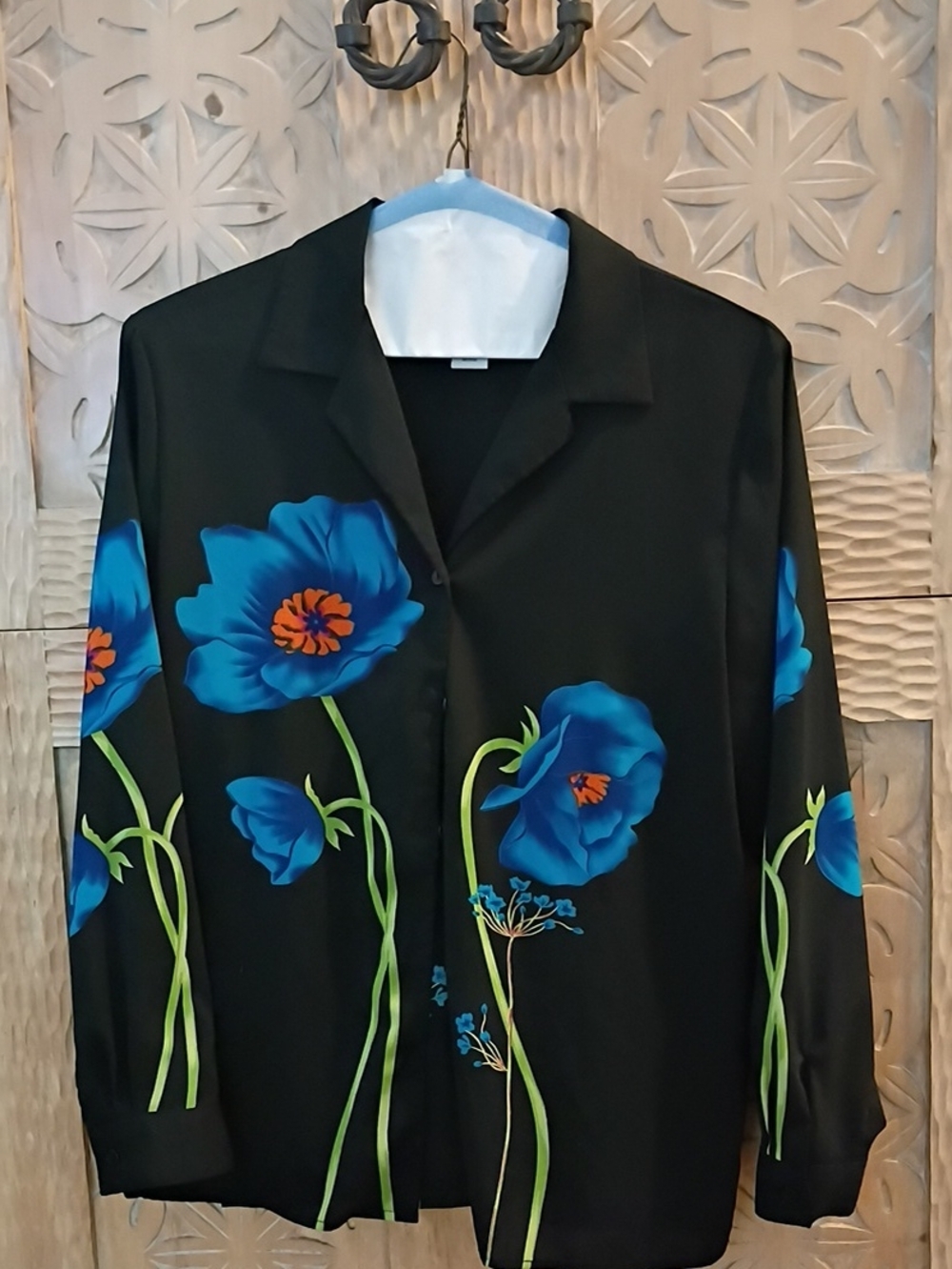 Sag Harbor Black Jacket with Blue Floral Motif